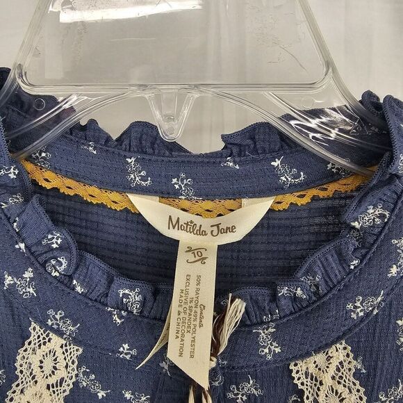 NEW Matilda Jane JEMMA Peasant Top Girls 10 Blue Boho Floral Crochet Blouse - Picture 5 of 7